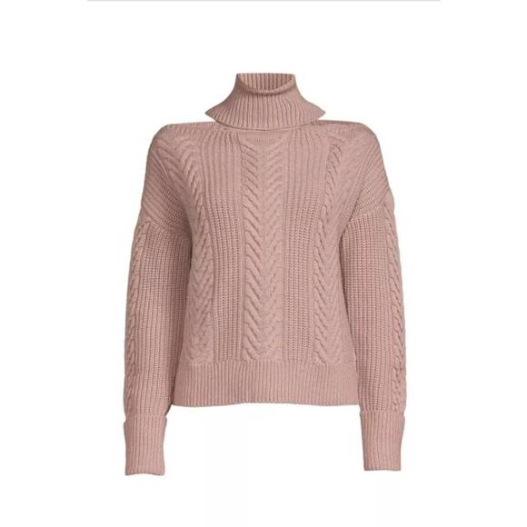 NEW PAIGE lorilee cold shoulder turtleneck wool sweater in wild rose - Picture 3 of 3